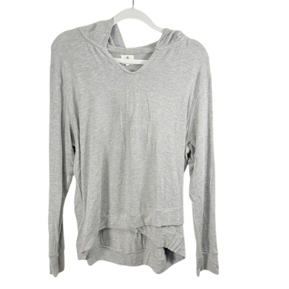 SUNDRY Gray V Neck Hooded Long Sleeve Light Pullover Top Large 3 athleisure